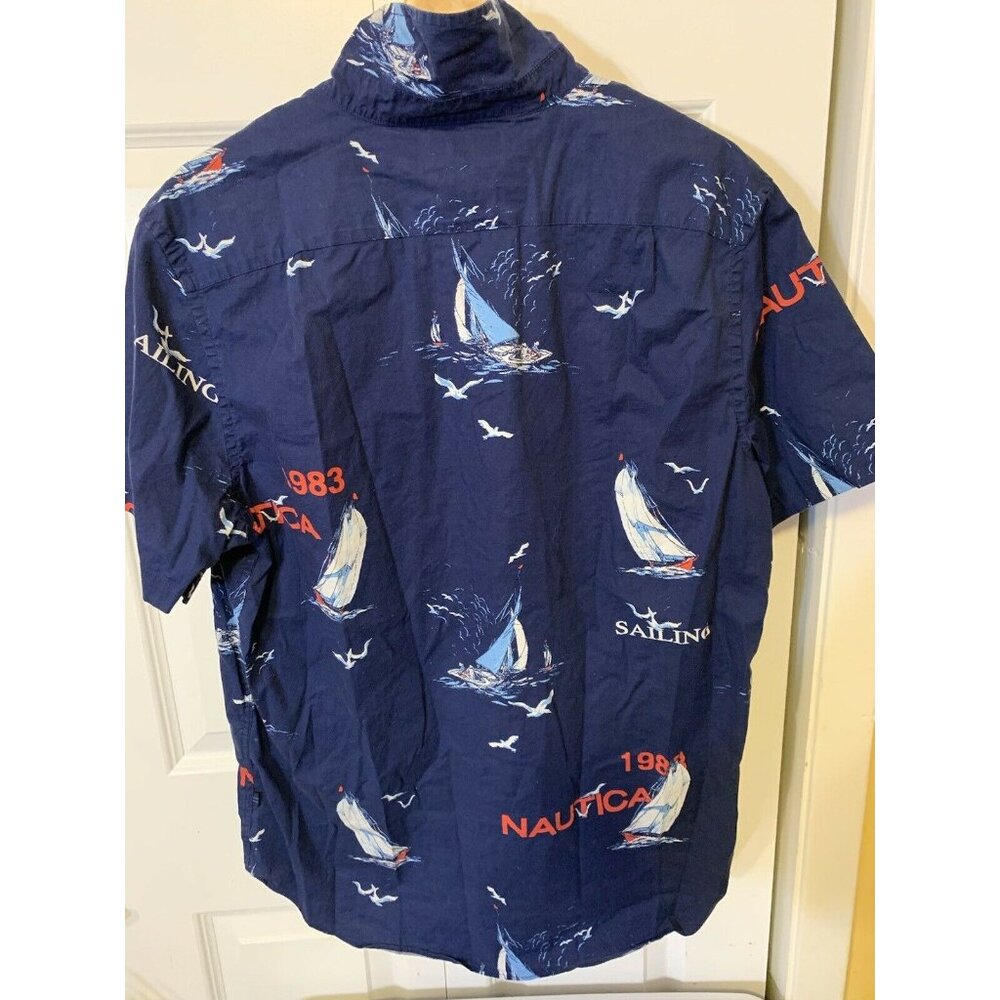 Vintage Nautica Blue Sail ALL OVER PRINT Sailing Shirt Men’s Sz‎ M - Picture 7 of 8